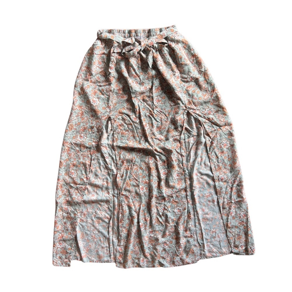 Patrons of Peace maxi floral skirt with double slits, adjustable tie, S